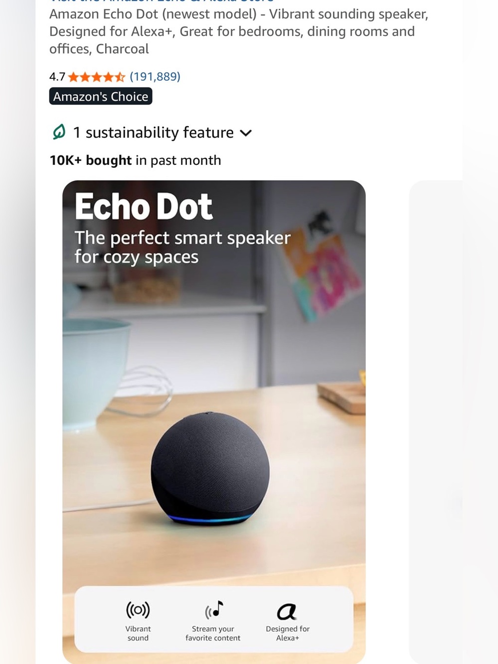Amazon Echo Dot Smart Speaker – Charcoal with Blue Accent 5th Gen Brand New